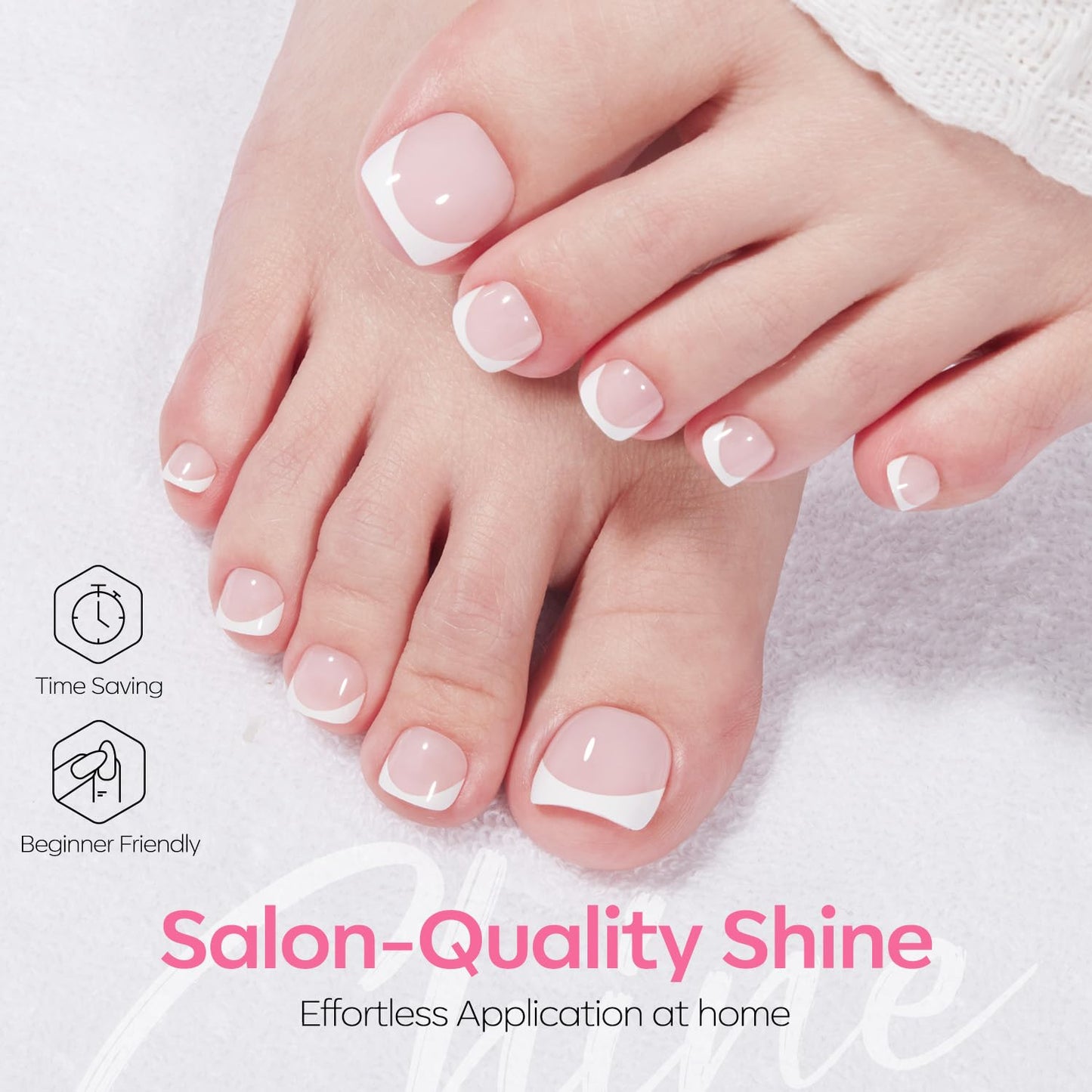 Modelones Press on Toenails Short, Pink French Tip Toe Nails Square, Reusable Nail Kit with Nail Glue Adhesive Tabs Mini Nail File, Toe Nails 36Pcs 18Sizes, Summer Spring Women Girl Gift