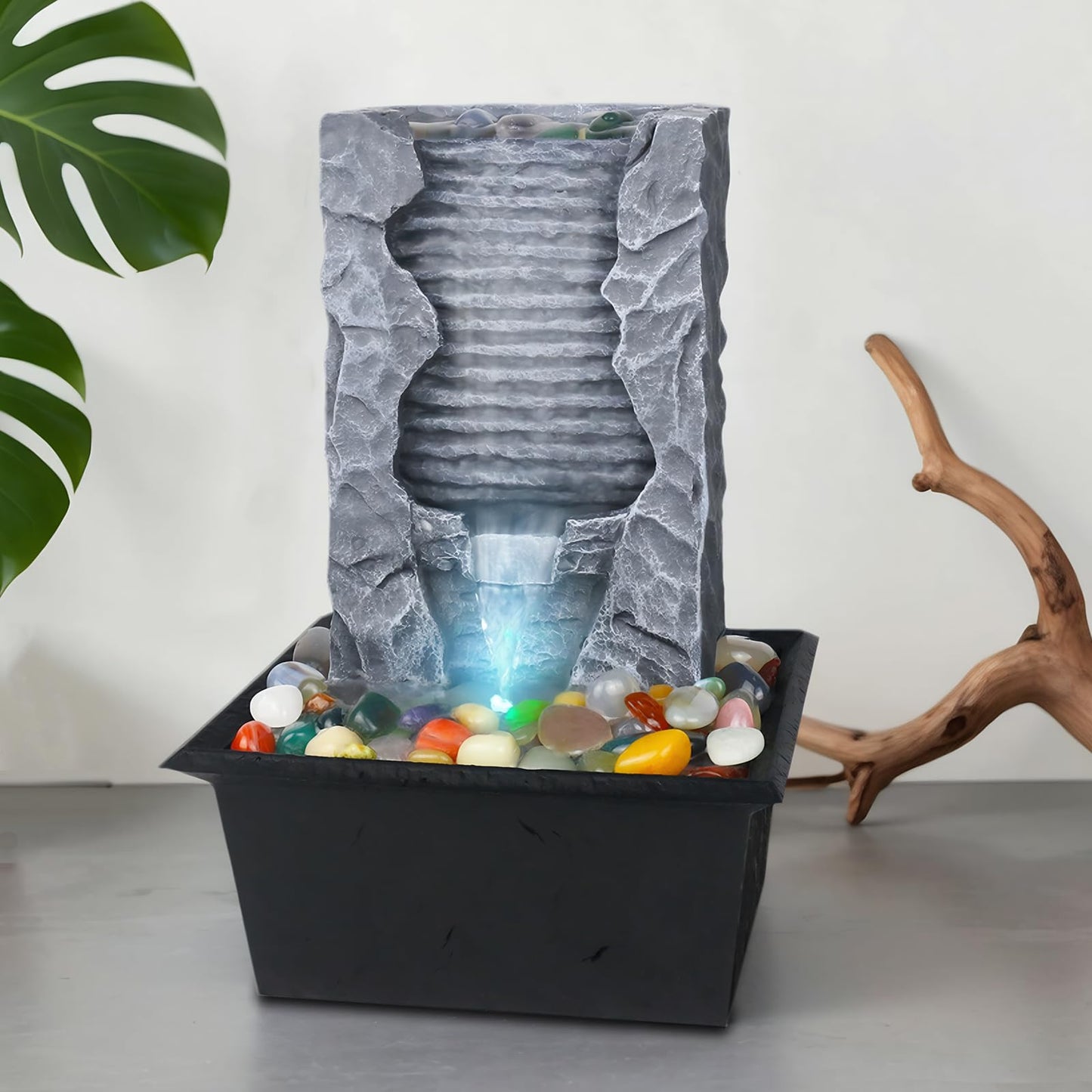 Tabletop Water Fountain Indoor, Resin Waterfall Fountain for Stress Relief and Meditation, Calming Office Desk Home Décor, Zen Relaxation Gift for Friend Office Boss, Excellent Housewarming Gift