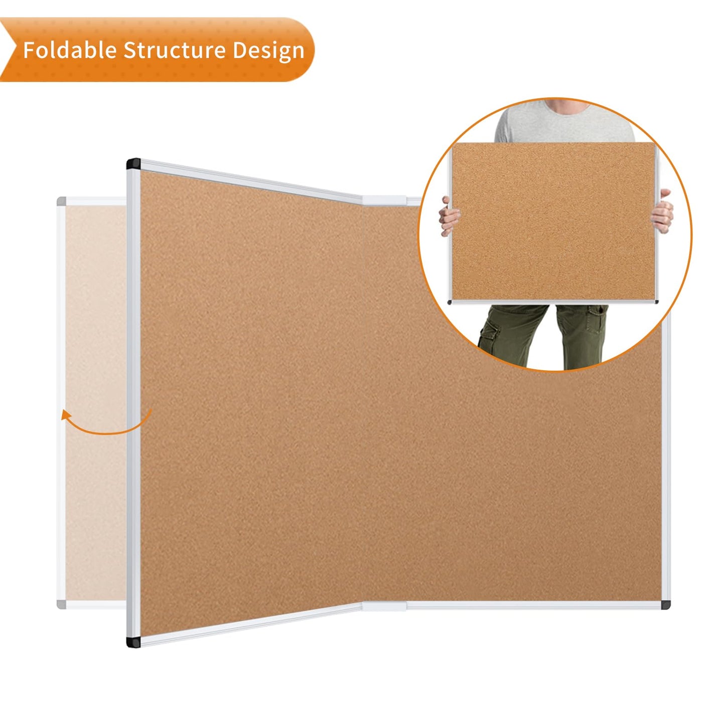 VIZ-PRO Cork Bulletin Board/Foldable Noticeboard, 36 X 24 Inches, Silver Aluminium Frame