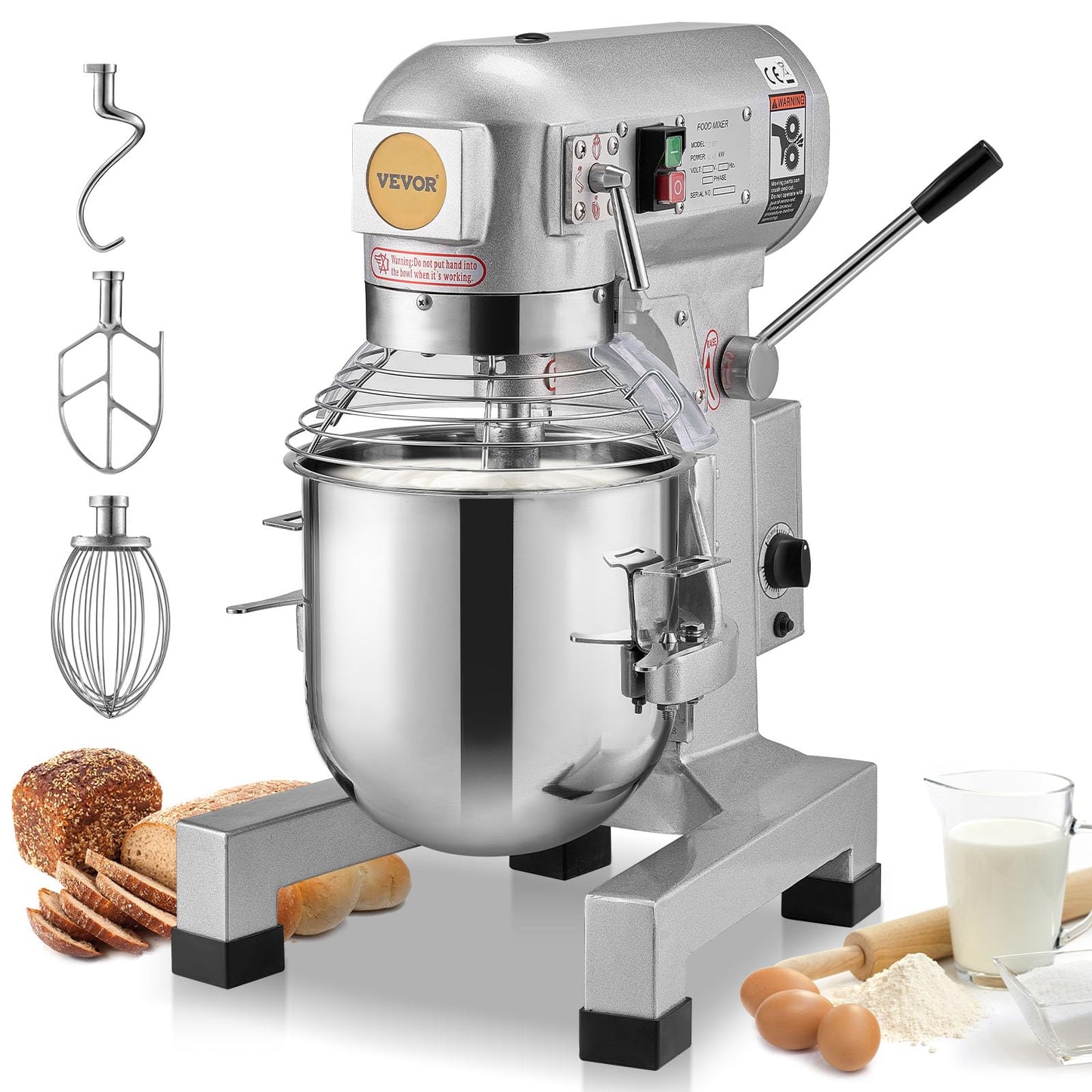 VEVOR Commercial Food Mixer 15Qt, Commercial Mixer with 3 Adjustable Speeds, 550W Dough Mixer,Commercial Stand Mixer with Stainless Steel Bowl