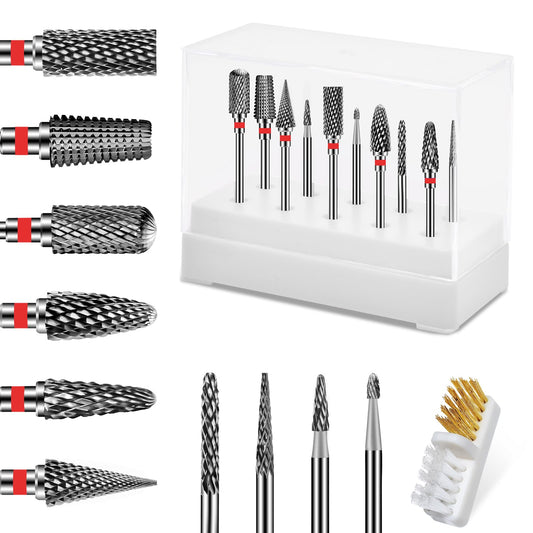 Diesisa 10PCS Nail Drill Bits Set - Tungsten Carbide Nail Bits for Acrylic Nails - 3/32" Shank Drill Bits Professional Electric Nail Bits For Nail Drill - Removal Bit Nail Drill for Home Salon-Red
