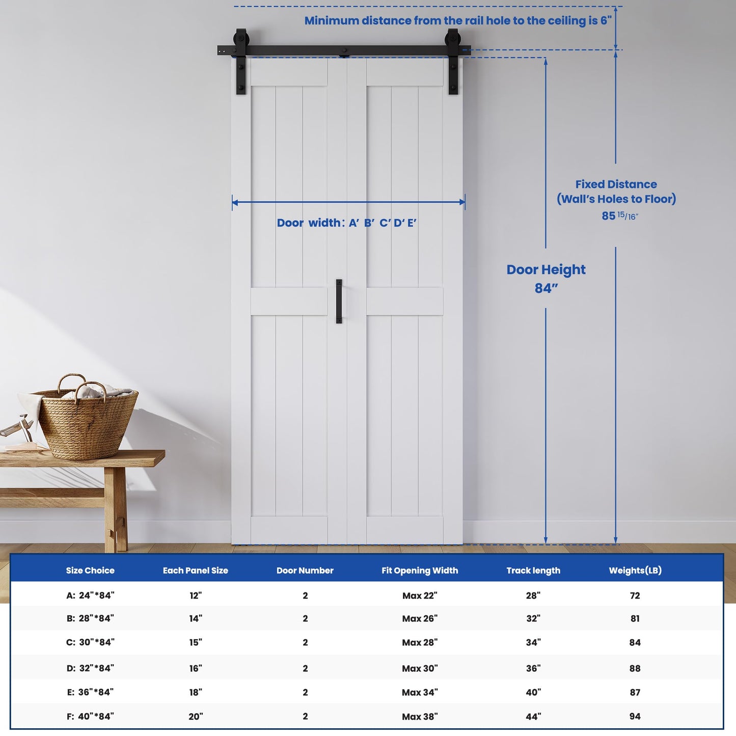 Bifold Barn Door 28" x 84", MDF Bi-Fold Sliding Closet Doors with Hardware Kit Included, Pre-Finished Easy Assembly, Water-Proof PVC Surface & Save Space, H-Frame, 32" Track for 2 Doors,White