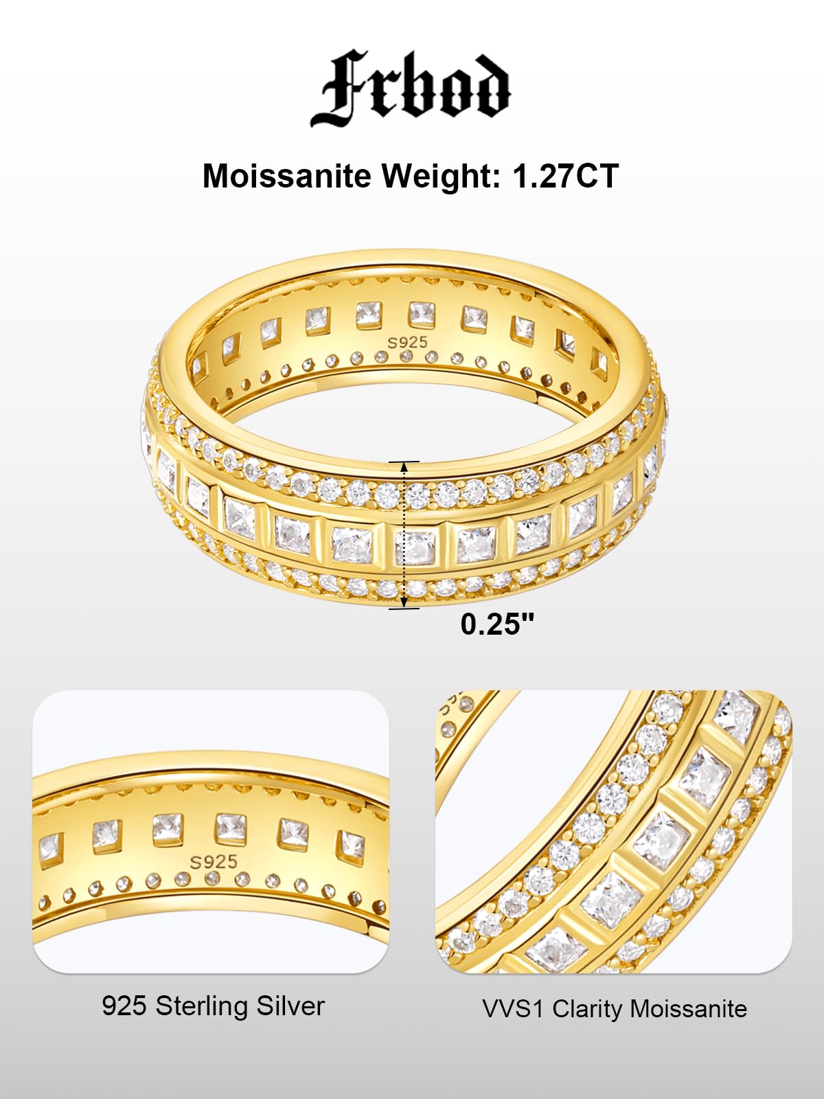 Frbod Women's Diamond Ring Eternity Moissanite Band Gold Plated Bezel Diamond Bands Engagement Gifts for Wife Size 5