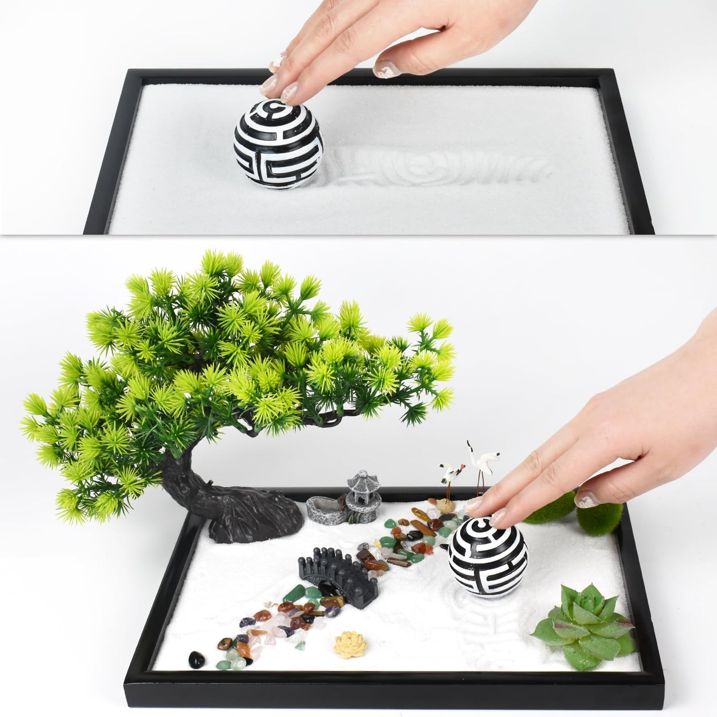 Artcome Japanese Zen Sand Garden for Desk - Home, Office Desk Accessories - Crafted Meditation Therapy Rectangle Tray - Mindful Relaxation Tool for Stress Relief