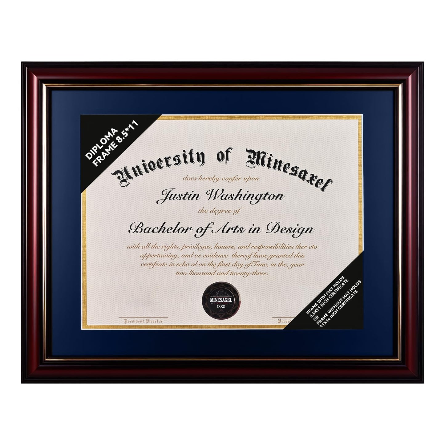 GAMYPET Solid Wood Diploma Frame 8.5 x 11 Certificate Frames with Navy Mat or 11x14 Document without Mat as Graduation Picture Frame