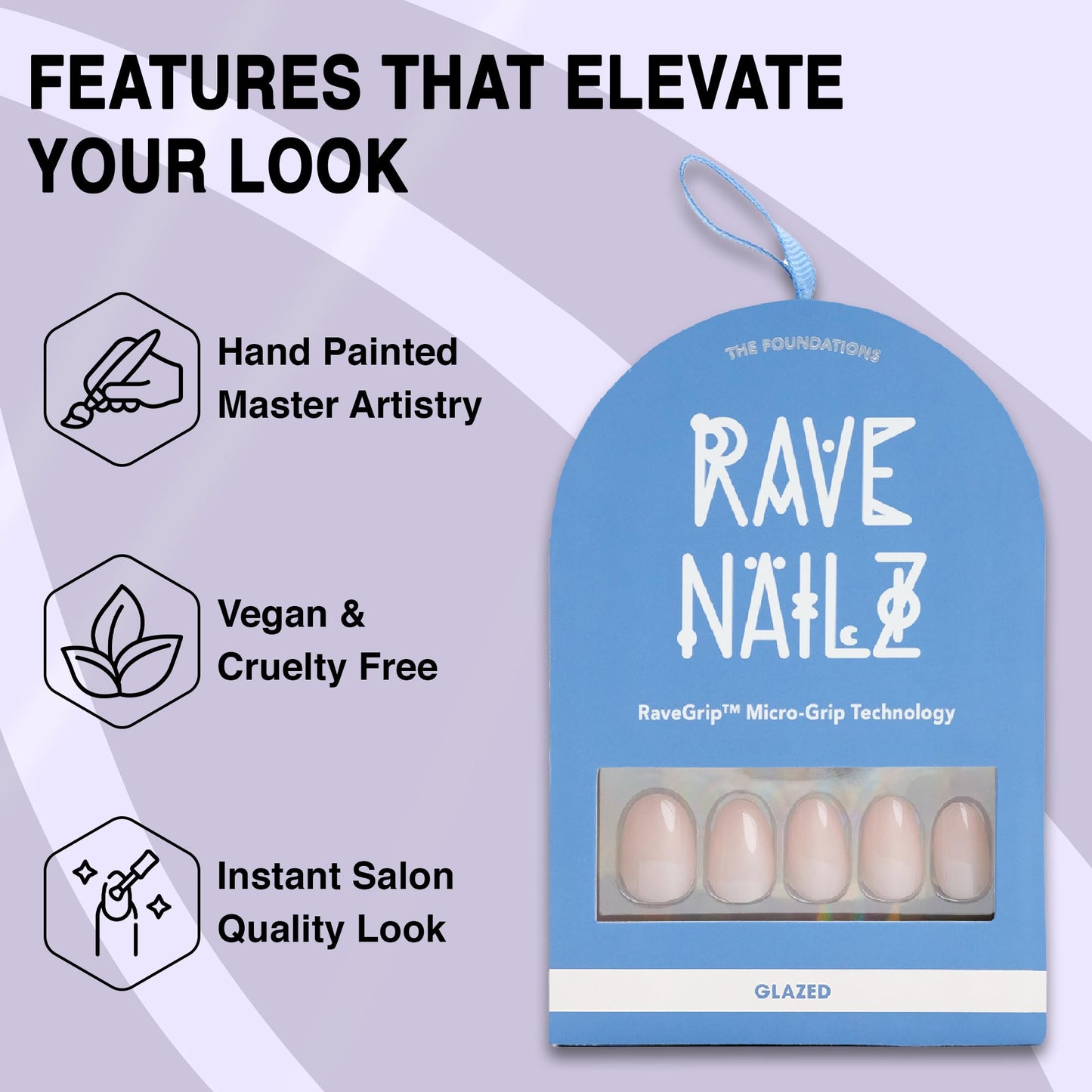 Rave Nailz Glazed French Tip Press On Nails (30 Count) - Short Oval Glossy Press On Nails with Subtle Elegance - Chip-Resistant Fake Nails with Glue, Includes File, Long-Lasting 2+ Weeks
