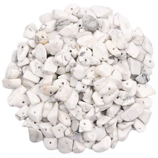 500 pcs Natural Chip Stone Beads, Howlite 5-8 mm Irregular Gemstones Healing Crystal Loose Rocks Bead Hole Drilled for Jewelry Making Bracelet
