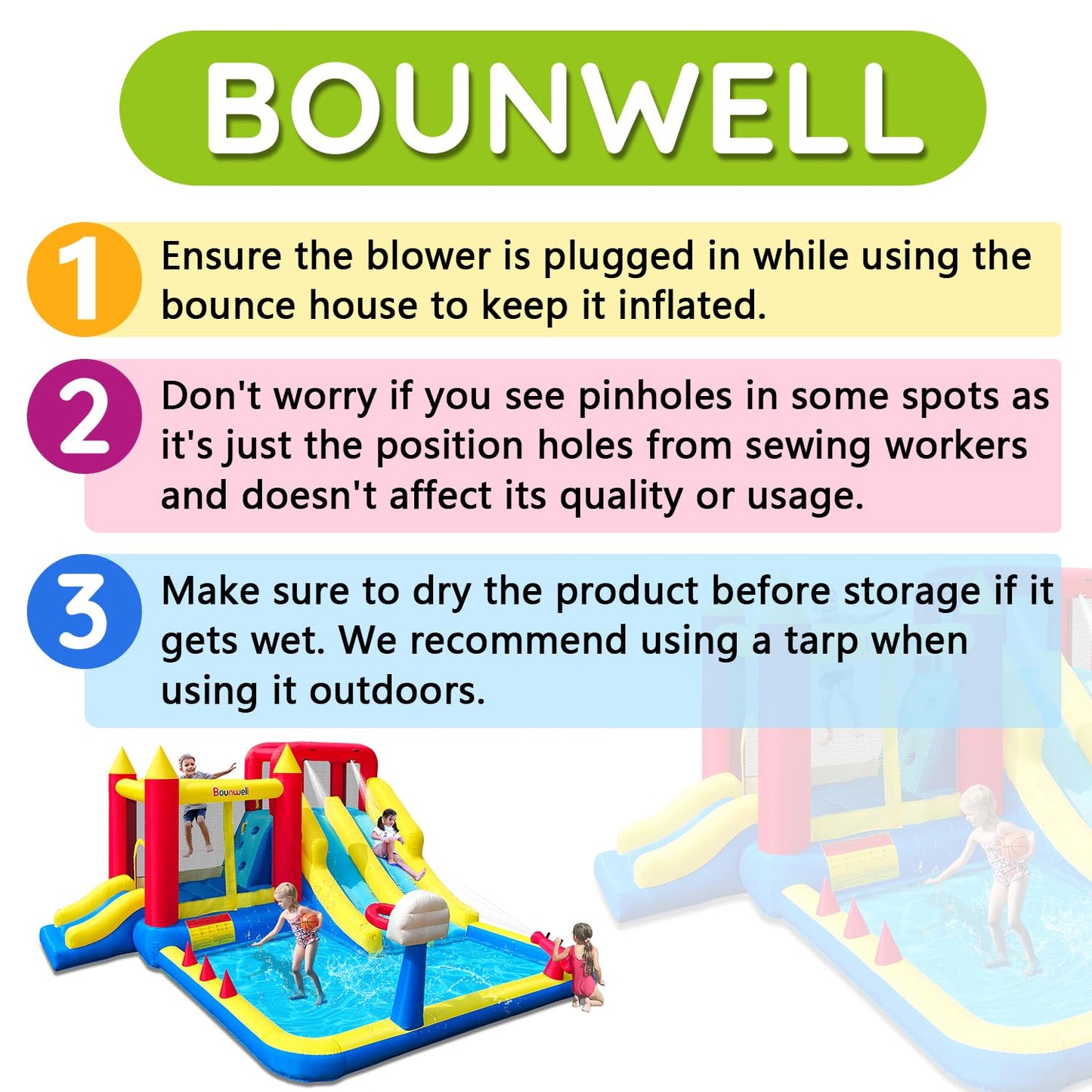 Inflatable Bounce House with Double Slide, Water Bounce Castle with Slide,Water Slide with Splash Pool, Water Cannon, Climbing Wall, Basketball Hoop, Backyard Water Slide for Kids
