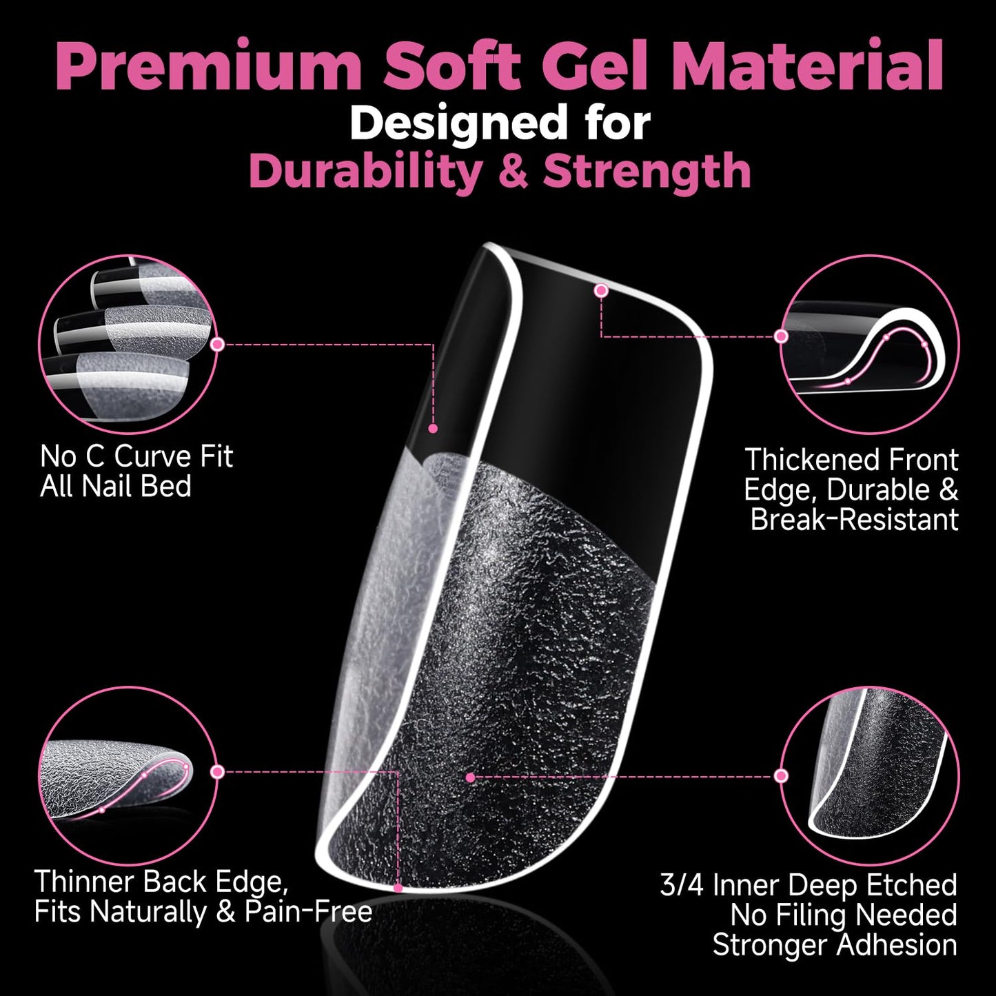 UNA GELLA Gel Nail Tips Square Short, 15 Sizes Short Square Press on Nails, Pre Etched 300pcs Soft Gel Fake Nails Full Cover For Nail Extension Home DIY Salon for Flat & Curved Nail Beds