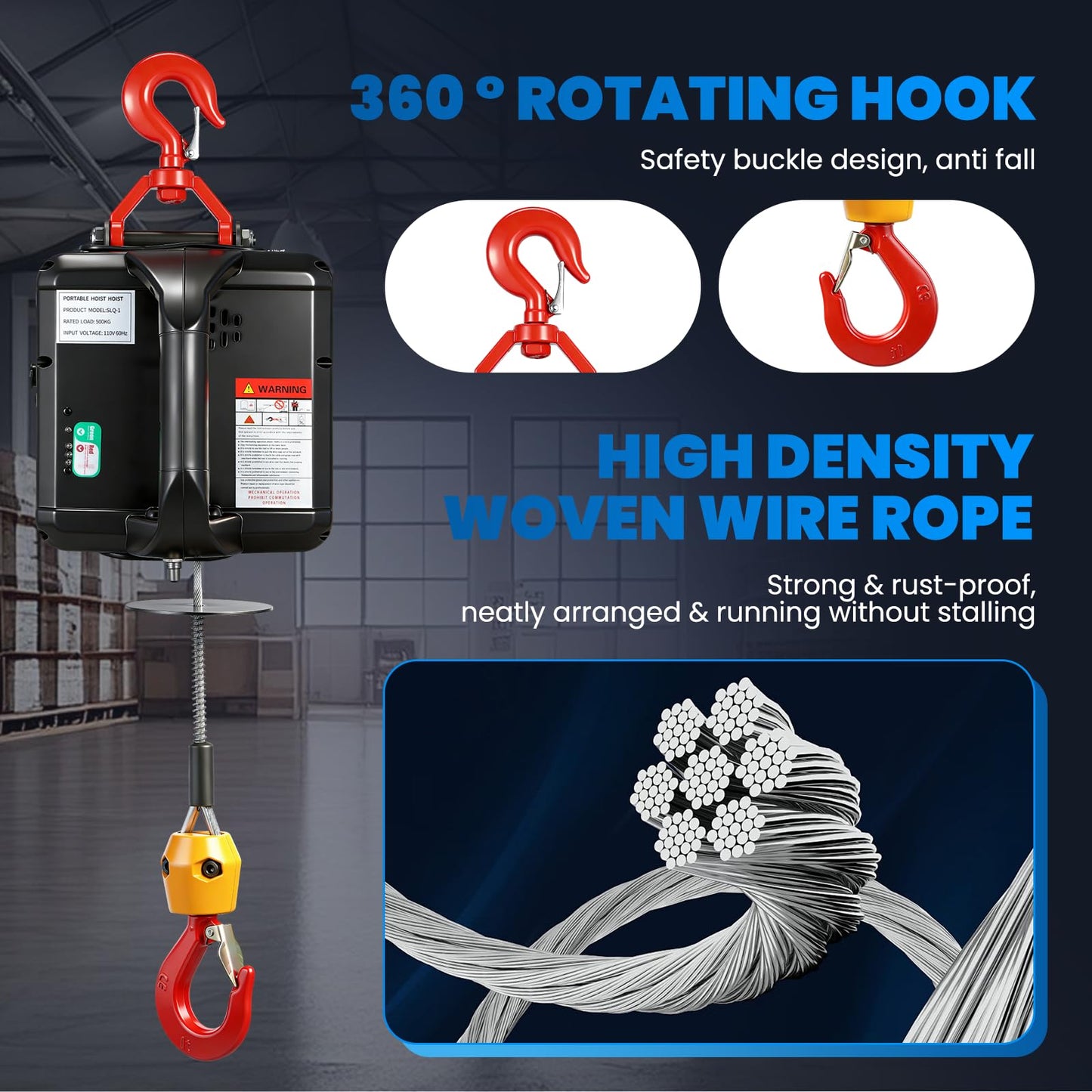 NEWTRY 3 in 1 Electric Hoist Winch 1,100lb Wireless Remote Control, Cable Remote Control, 110/120 Volt Portable Power Electric Hoist, Vertically & Horizontally, Lift 16ft/min