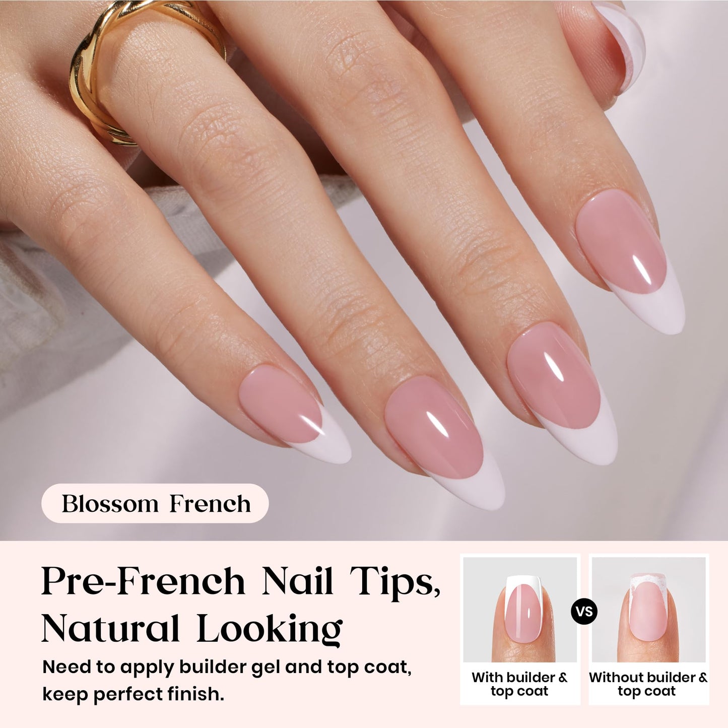 Beetles Soft Gel French Tips Press On Nails-210 Pcs Pink French Tip Nails Medium Almond Fake Nail Tips, Nails False Nails Art DIY Gift For Women