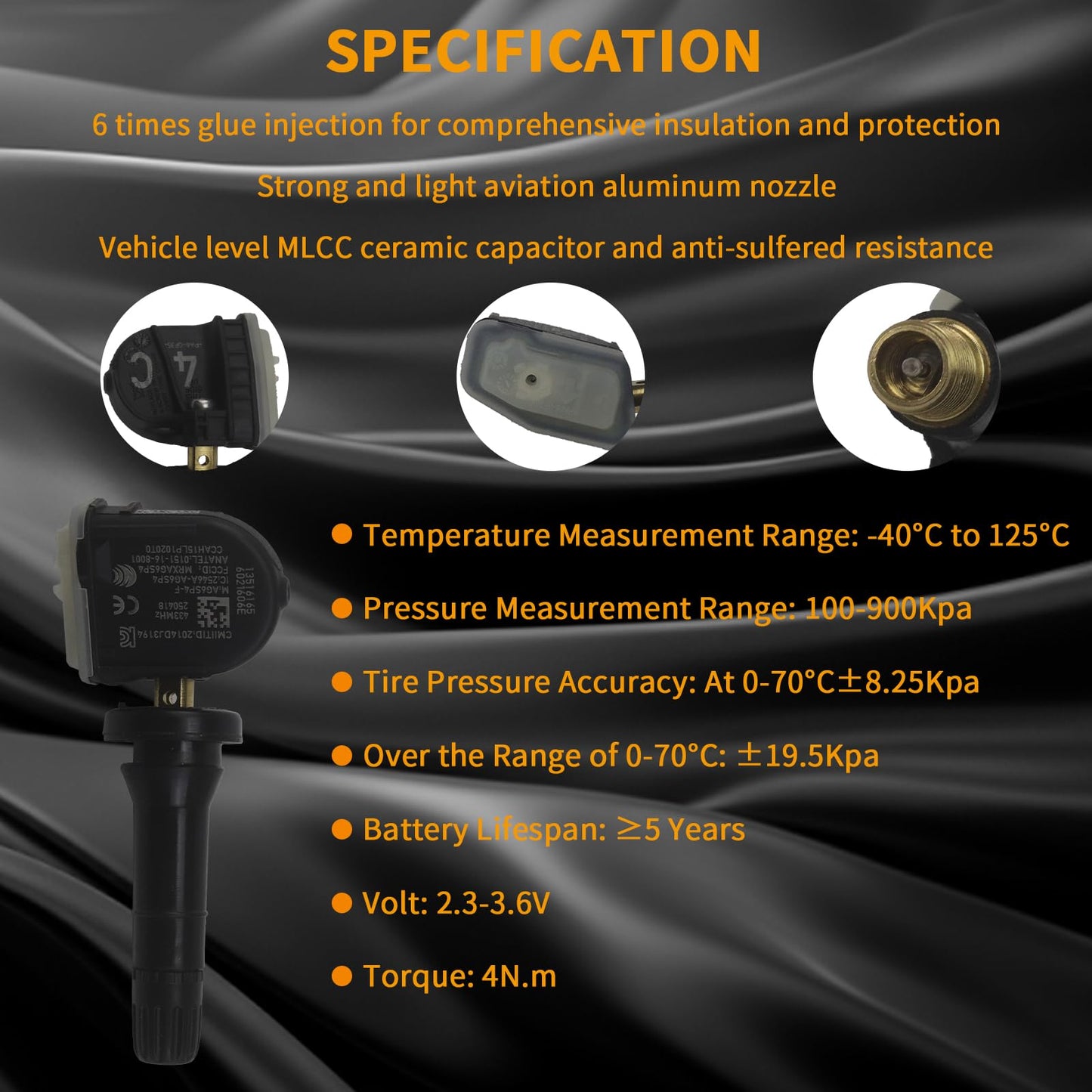 JUEDIMA TPMS Sensor, 433MHz Tire Pressure Monitor Sensor Compatible with Malibu, Silverado, Impala, Lacrosse, CT6, XT5, Acadia & Sierra 2016-2023, Replace# 13598773 13516165, 4PCS Set