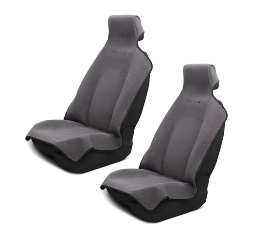 DryvaSeat - Premium Microfiber Towel Car Seat Cover - Waterproof & Sweatproof - Universal Fit, Machine Washable, Non-Slip - Seat Protector for Car, Truck, SUV, Van (Gray, 2 Pack)