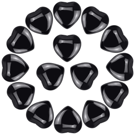 Marrywindix 15 Packs 0.8 Inch Healing Crystal Natural Black Obsidian Heart Love Carved Palm Worry Stone Chakra Reiki Balancing