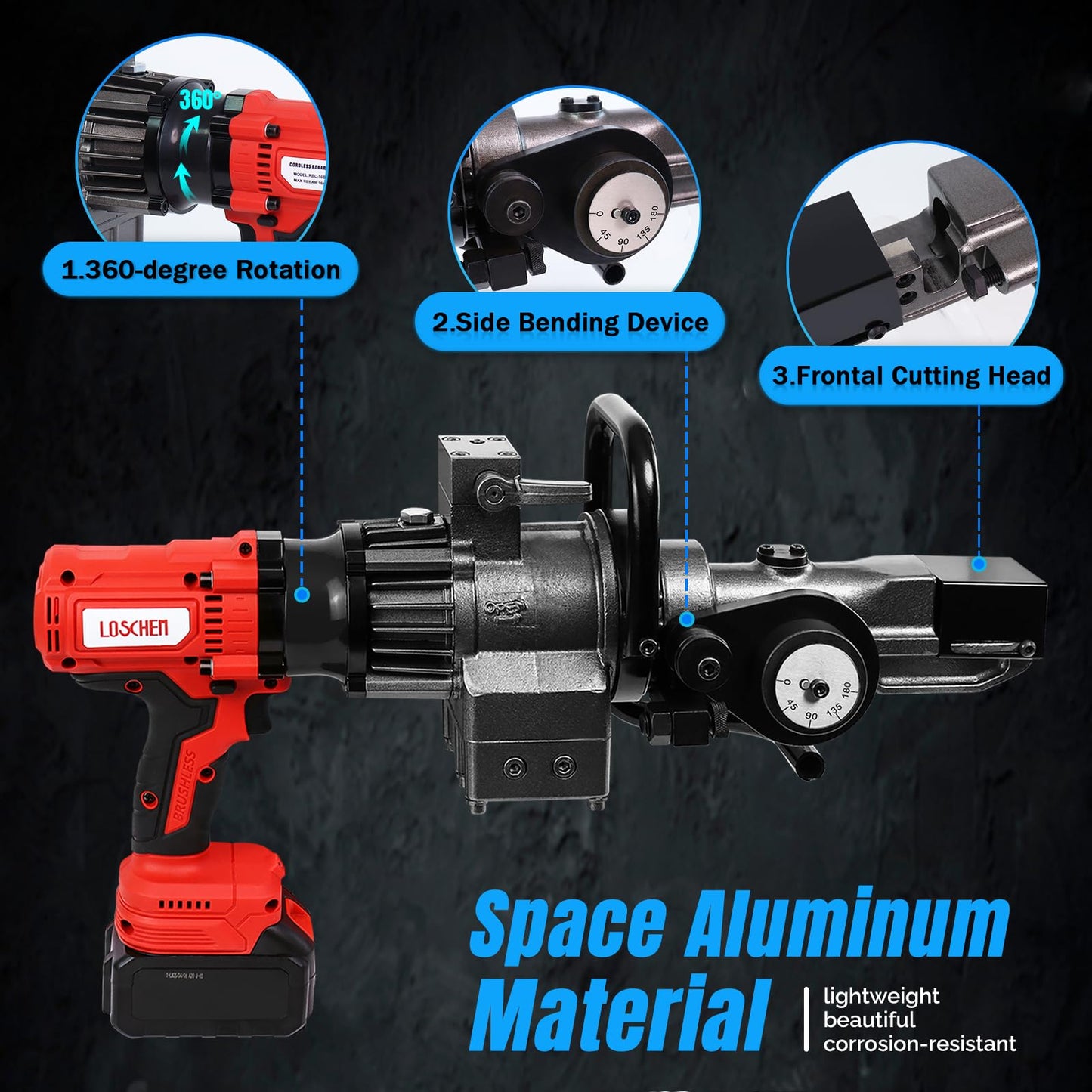 LOSCHEN Cordless Rebar Cutter and Bender,Portable Handheld Rebar Cutting and Bending Saw,Electric Hydraulic Rebar Cutter Bender,Cutting and Bending up to 5/8" #5 (16mm) Rebar (Li-ion Battery Version)