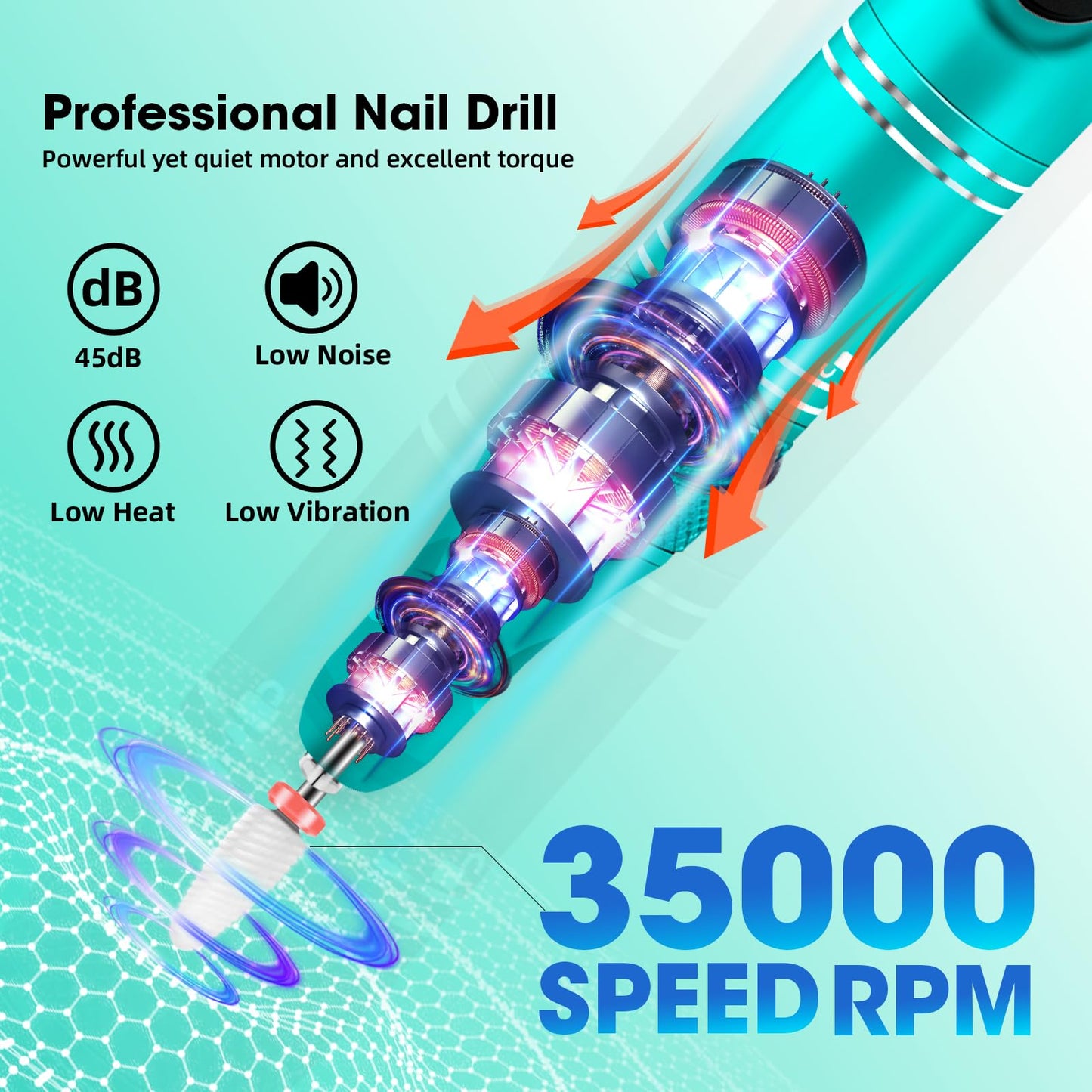 LIERKISS Nail Drill Cordless 35000RPM Rechargeable Professional Electric Nail Drill Kit Wireless Nail File Drill Acrylic Drill for Acrylic Gel Nails Manicure Pedicure Polishing Remover