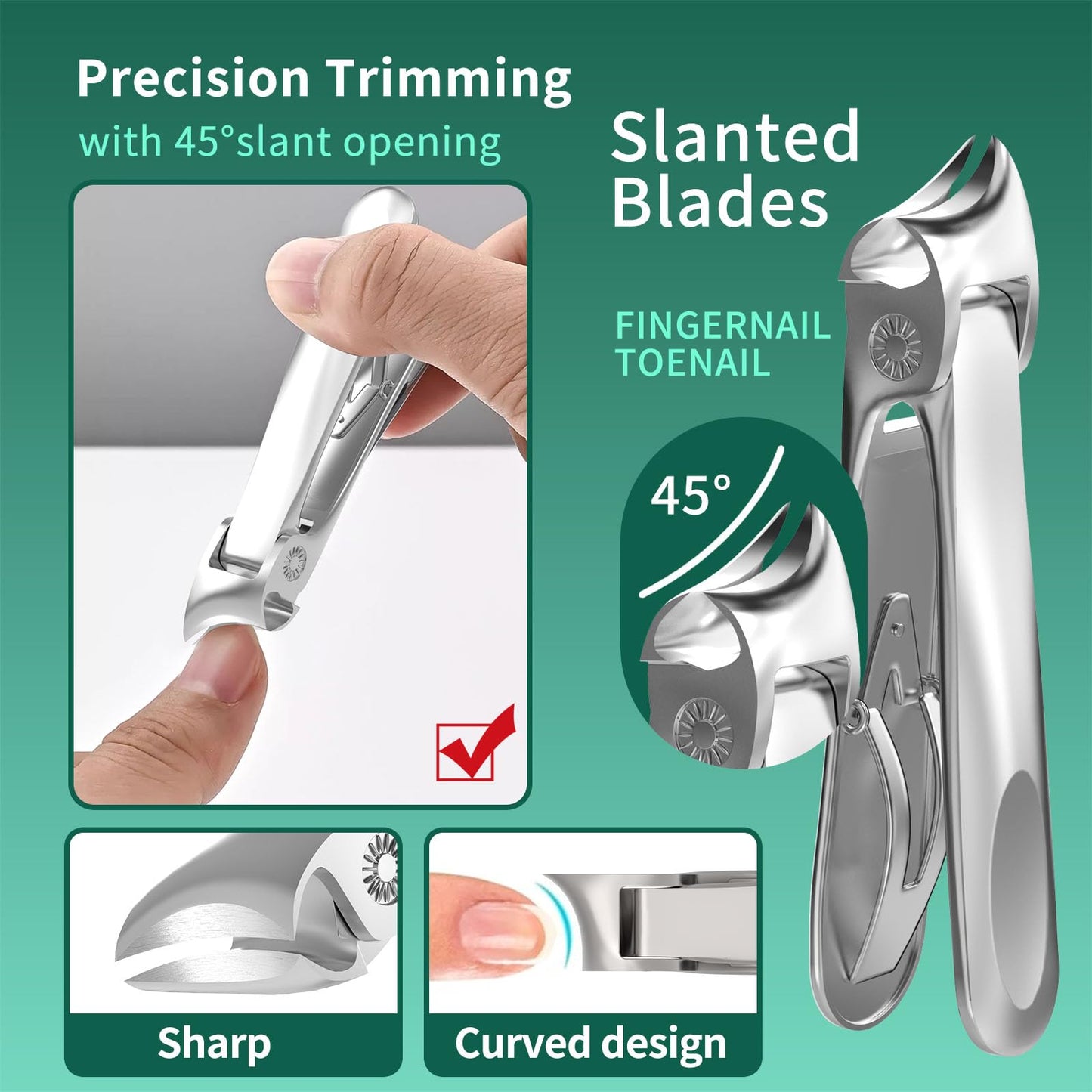 Glamne 5-in-1 Toenail Clippers for Seniors with Thick & Ingrown Nails – Professional Pedicure Kit with Long Handle Nail Cutter, Slanted Curved Blade, Nail File & Lifter – Gift Set with Leather Case