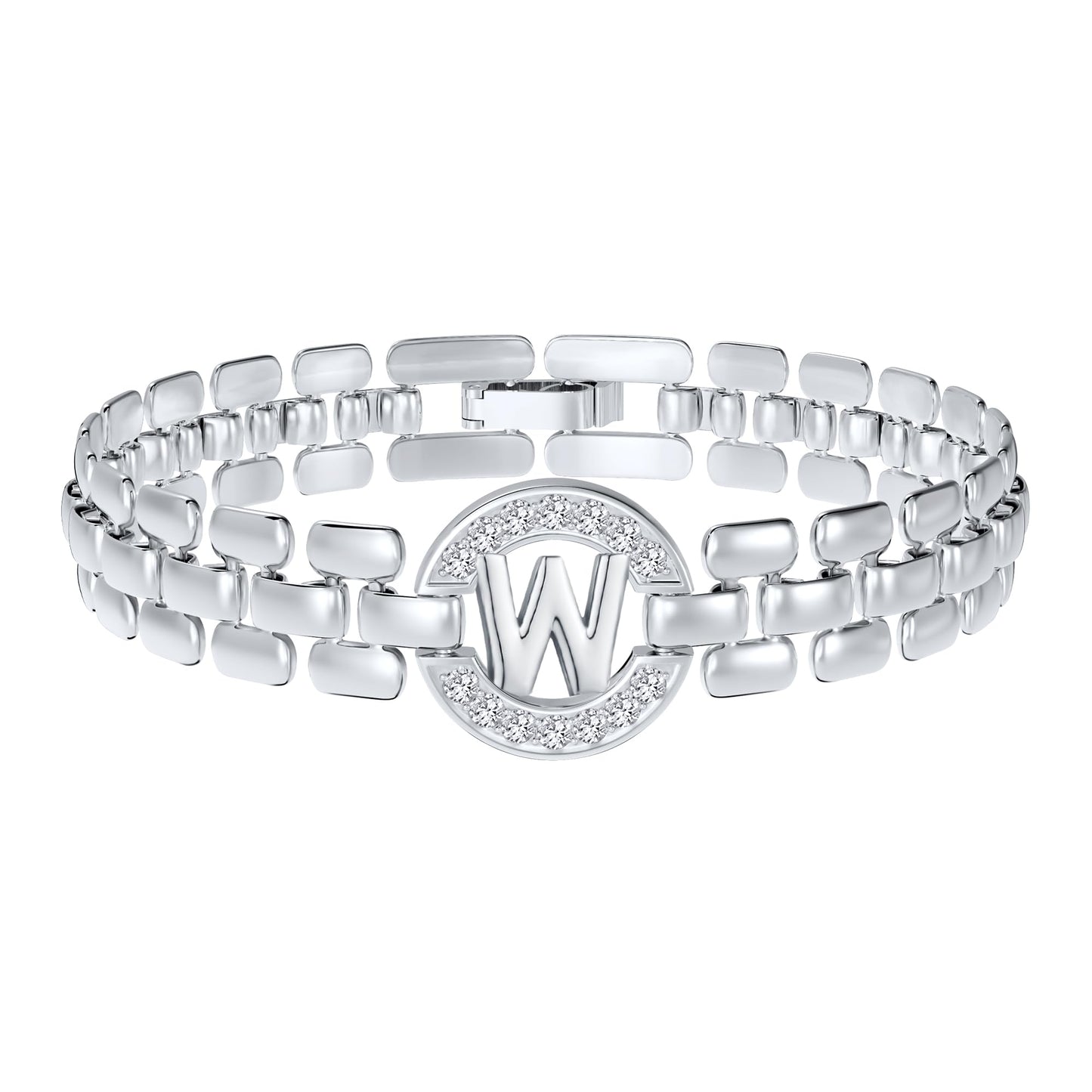 WEDDINEN Initial Bracelet,Silver Letter Bracelets for Women, Thick Bangle Wrist Gold Alphabet Bracelets for Women, Christmas Gifts for Women Jewelry Initial W Charm Chain