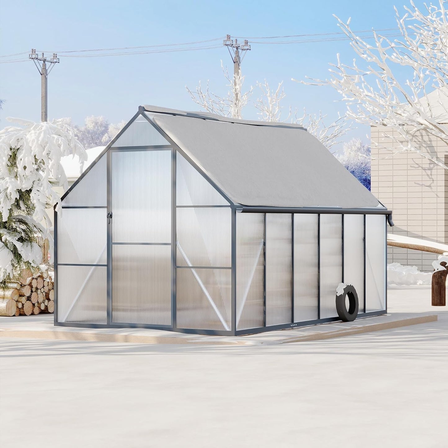 Greenhouse 6x9 FT Aluminum-Framed Heavy Duty Polycarbonate with Quick Setup Structure and Roof Vent Large Enhanced Outdoors Green House Kit
