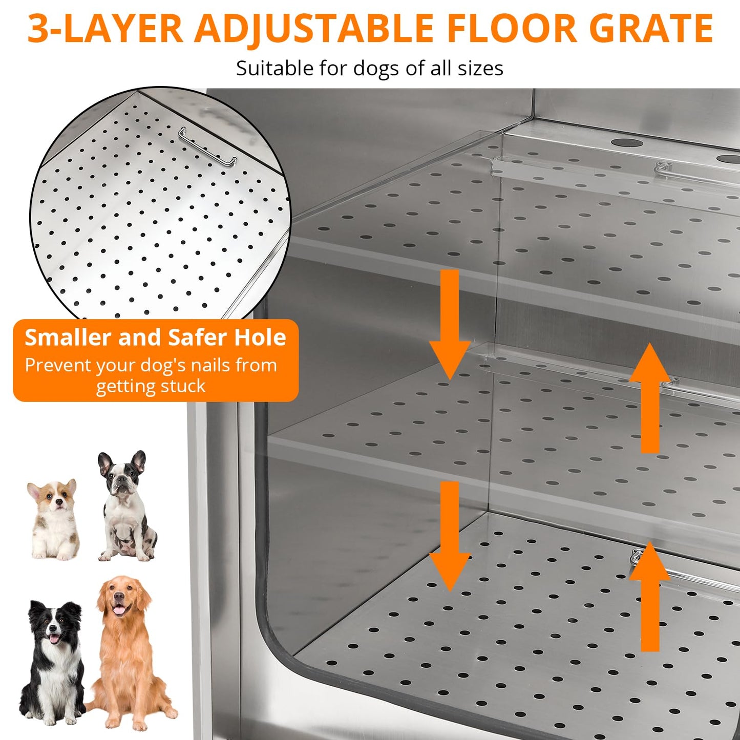 ActiveTrail Professional Stainless Steel Dog Grooming Tub, Collapsible Ramp, Storage Drawer, Pull-Out Faucet, Floor Grate, Dog Washing Station for Large, Medium, Small Pets, Left Door, 50 inch