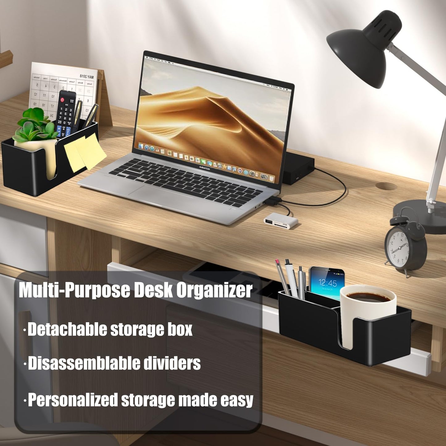 Yinqster 3-in-1 Clamp on Desk Organizer Cup Holder with Flexible Slots,Detachable Under Desk Storage for Cup, Phone & Pen,Computer Accessories and Office Supplies,Space Saving