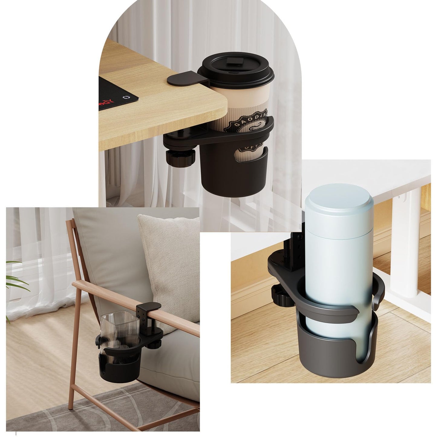 Spotact Adjustable Desk Cup Holder Clamp Table Cup Holder with Anti-Spill Design, 360° Rotation Universal Compatibility for Mugs Water Bottles Vacuum Cups