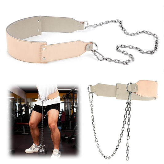 JolliLudo 34 Inch Oxhide Leather Weighted Dip Belt with Steel Chain Heavy Duty Leather Dip Belt for Pullups Gym Weight for Strength Training Workout Weight Lifting, Pullup