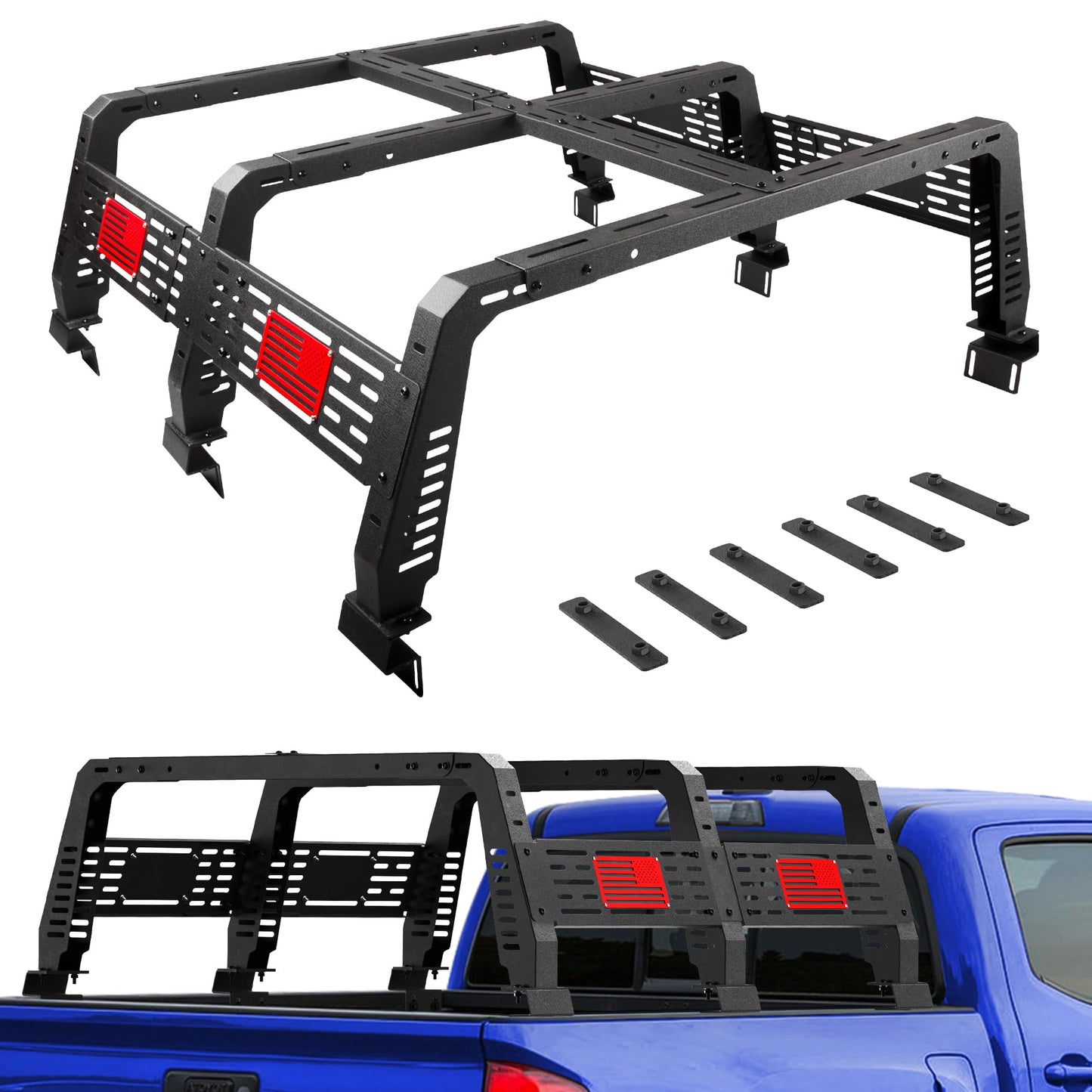 Truck Bed Rack for Toyota Tacoma 2005-2025, 22.5" Steel Overland Bed Rack with Adjustable Width, Heavy Duty Cargo Rack for Factory Bed Rails