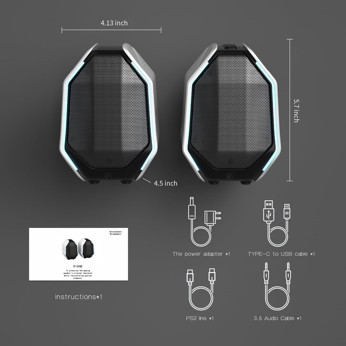 IBALL·BOX Computer Speakers for Desktop PC, Gaming PC Speakers for Desktop – USB-C, Bluetooth 5.3, 3.5mm AUX, AC Powered External Audio with Rich Stereo bass, Laptop/Mac, RGB Lights, White, 30W