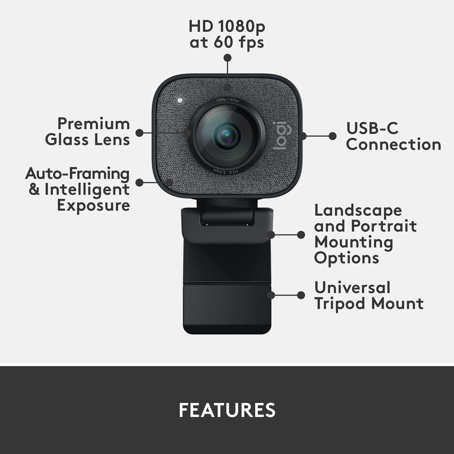 Logitech StreamCam Premium Webcam for Streaming and Content Creation, Full HD 1080p 60 fps, Works with Microsoft Teams, Google Meet, Zoom, Nintendo Switch 2’s new GameChat mode, for PC/Mac – Graphite
