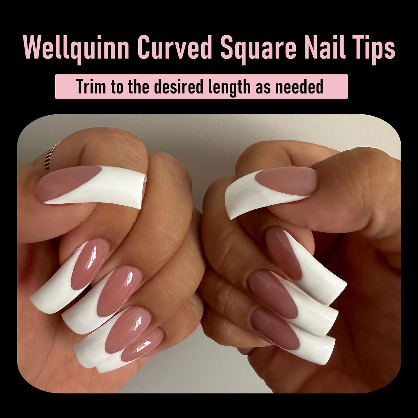 Wellquinn Curved Square Nail Tips Press on Full Cover Nails, Extra Curve Clear XXL Square Nail Tips Long XL Acrylic Fake Nails Extension, French False Nail 12 Sizes 240pcs