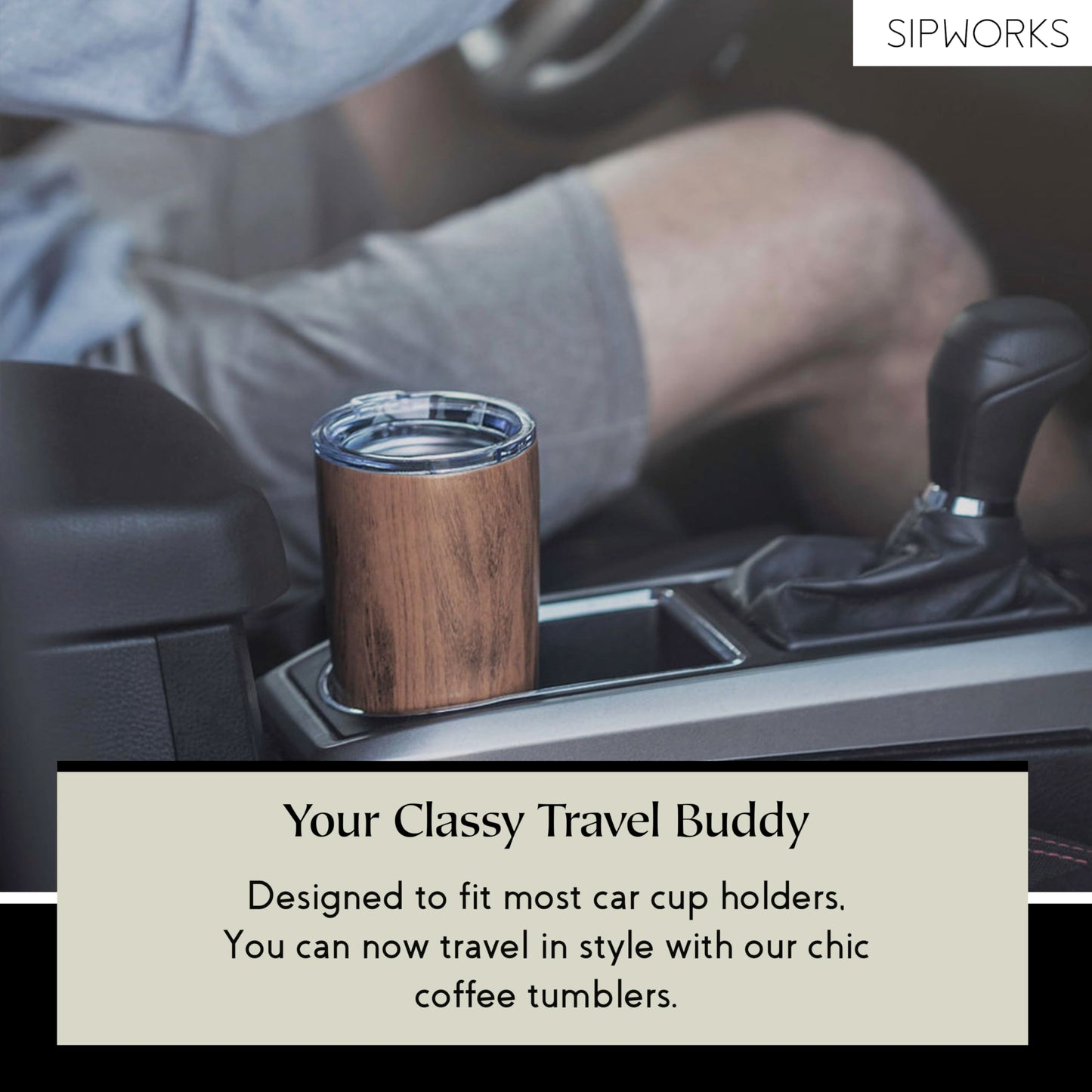 Sipworks Coffee Tumbler – 20 oz Insulated Travel Coffee Mug, Spill Resistant Stainless Steel Large Coffee Cup with Lid for Hot & Iced Drinks - Mahogany