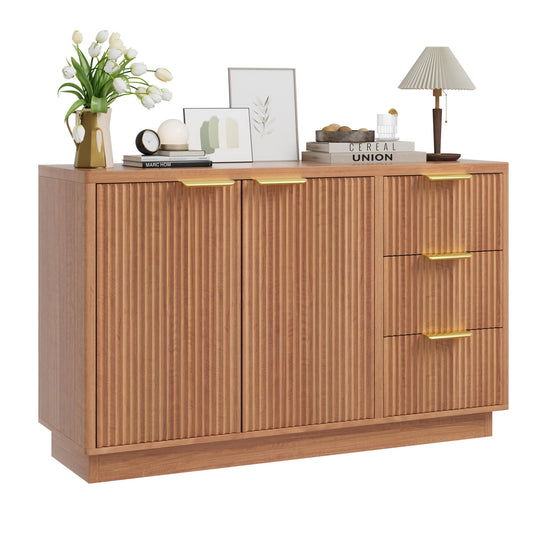Garvee 47 in Modern Sideboard Buffet Cabinet with Storage, Compact Wood Kitchen Cabinet with 3 Drawers & Shelf, Buffet Table for Dining Room Living Room Apartment, Natural