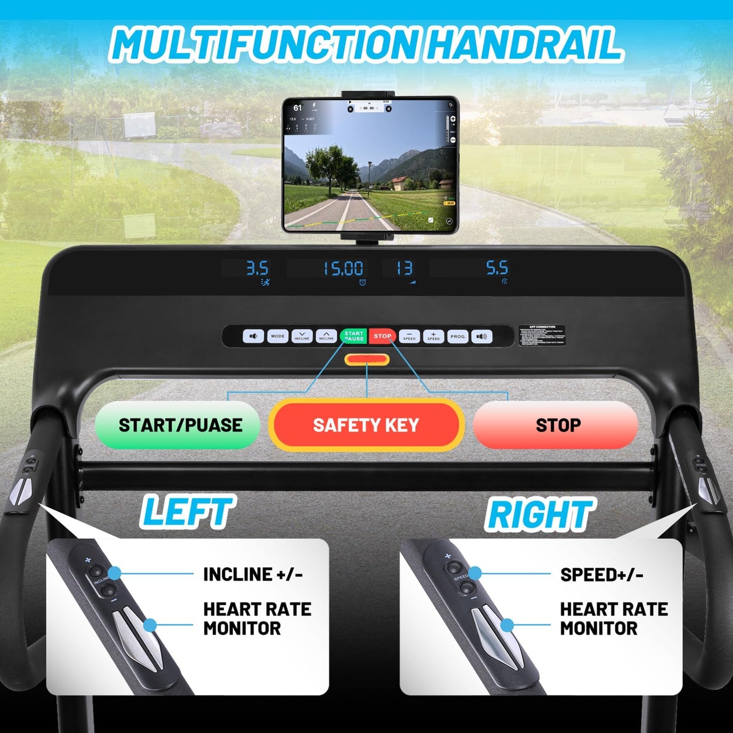 3.5HP Folding Treadmill for Home, 350 Lbs Capacity, Compact Space Saving Design, with -3% to 15% Incline Downhill & Uphill, 1-12.4 MPH Speed, APP Connectivity for Home Fitness
