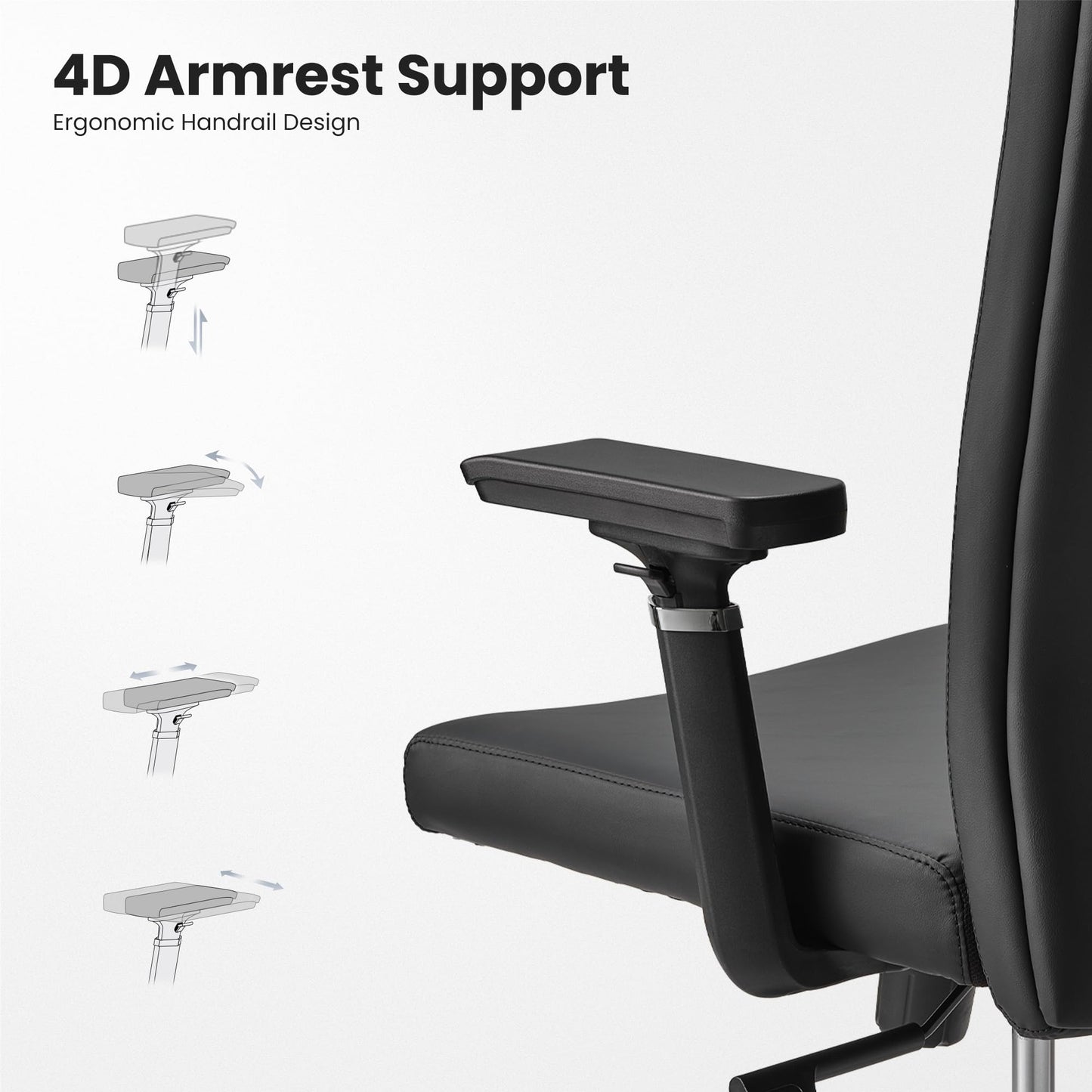 EUREKA ERGONOMIC Eris High Back Leather Desk Chair, Executive Computer Chair with Adjustable 4D Armrests and Large Headrest, Ergonomic Lumbar Support for Home Office, Black