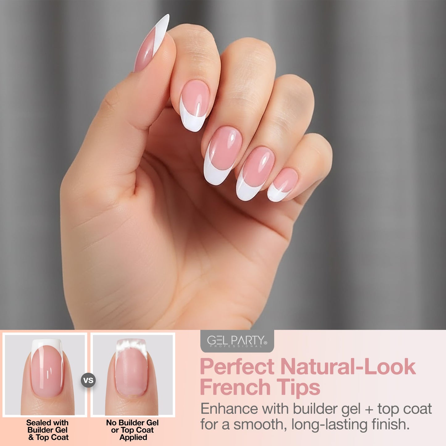 GELPARTY Rapid French Tip Press On Nails – 150Pcs, 15 Sizes | Pre-Shaped Soft Gel French Tips Pink Ultra Short Almond – Easy Salon Quality DIY