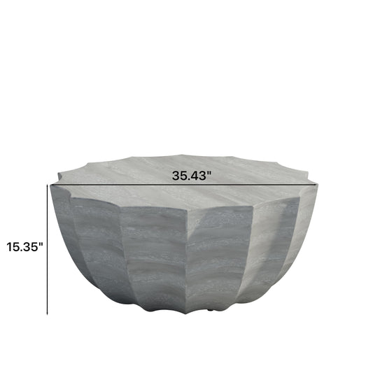 GDFStudio 35.43" Modern Indoor Outdoor Coffee Table, Waterproof Cement Round Table, MgO Concrete Circle Side Table, Creative Small Table for Patio Backyard Living Room, Fully Assembled, Marble+White