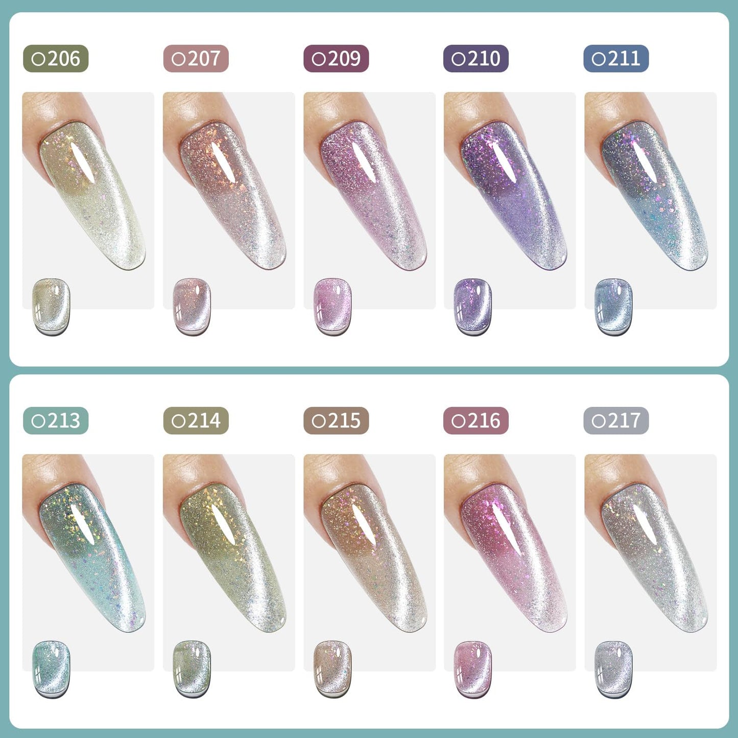 JODSONE 10 Colors Gel Nail Polish Set with Base Coat and Top Coat Magnetic Stick Aurora Crystals Cat Eye Perfect Holiday Gifts for Manicure and Lovers