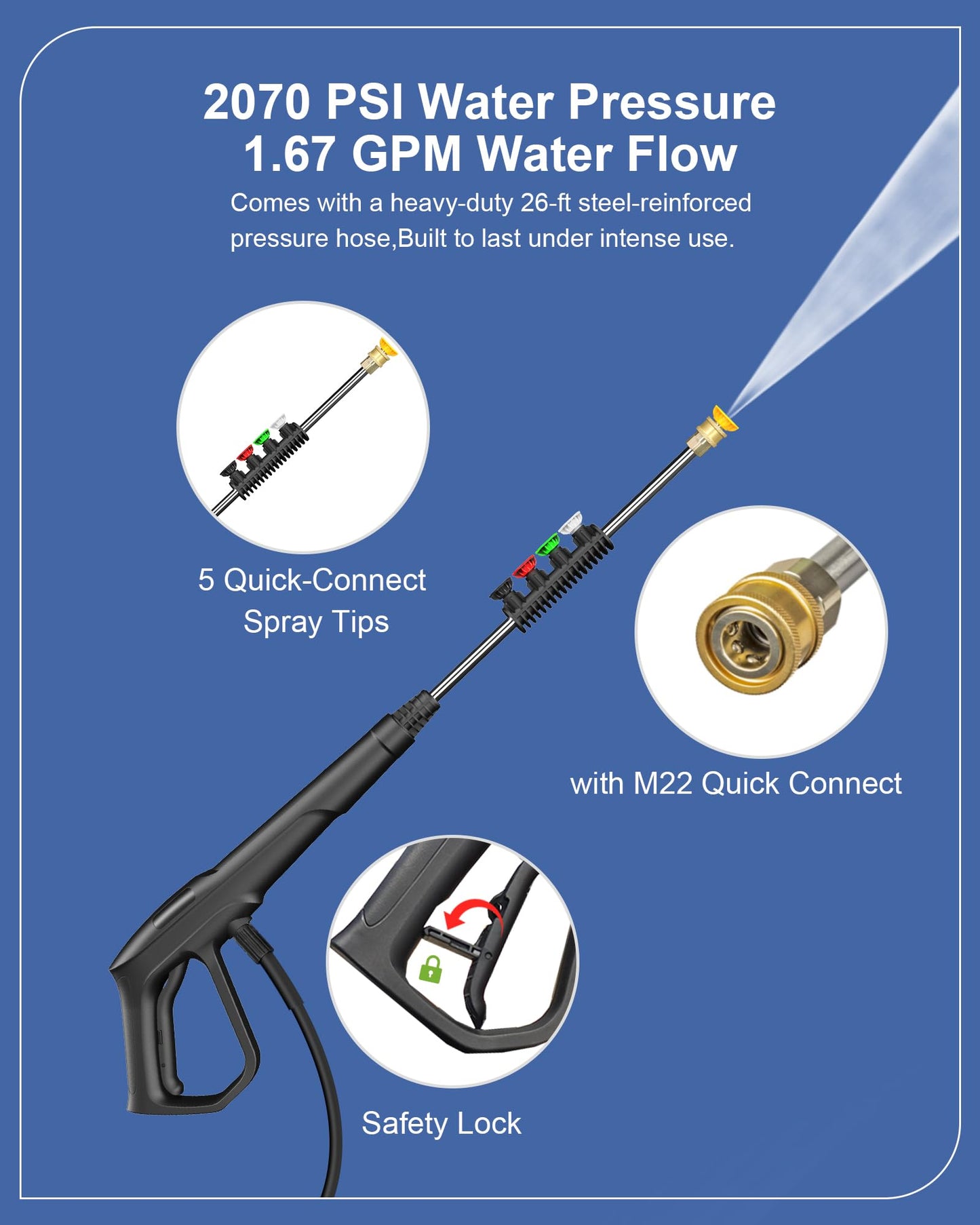 ChicWind 1800W Outdoor Cleaner Washer with 5Nozzles Set&Foam Cannon,27ft Hose,Adjustable Handle,Power Washer for Driveways,Cars,Fences,Decks,Patios&Outdoor Cleaning