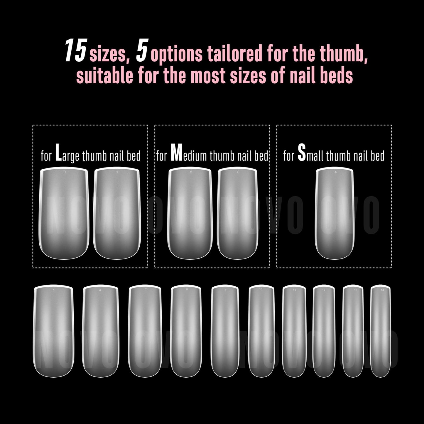 NOVO OVO Halloween Slightly Curved Square Nail Tip Medium Length, Extra Thick Natural Hawk Curve Eagle Claw False Nails Press on, Full Cover Soft Gel Extension Acrylic French Tip x 15 Size 360 pcs