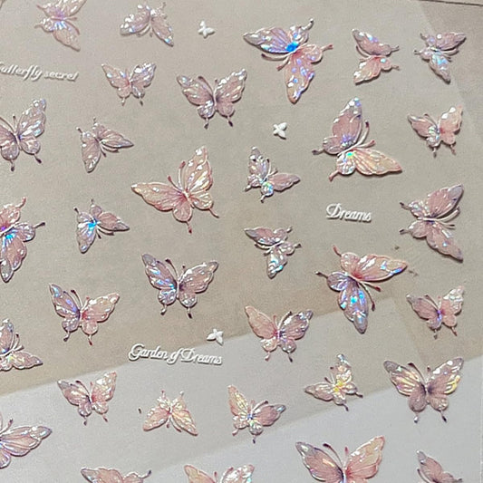 1Pcs Pink Butterfly Nail Art Stickers Decals Shiny Laser Butterfly Nail Stickers 3D Self-Adhesive Shell Light Design Butterflies Nail Decals for Women Spring DIY Manicure Decor