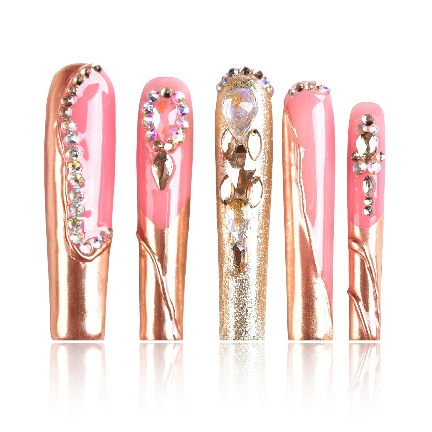 Tmani 10pc/set Extra Long Handmade Press On Nail Hot Girl's Long Ballet Nails Square Nail Full of Diamond Glitter Decoration Fake Nails Suitable For Girls Festival Parties and Birthday Gift (289,L)