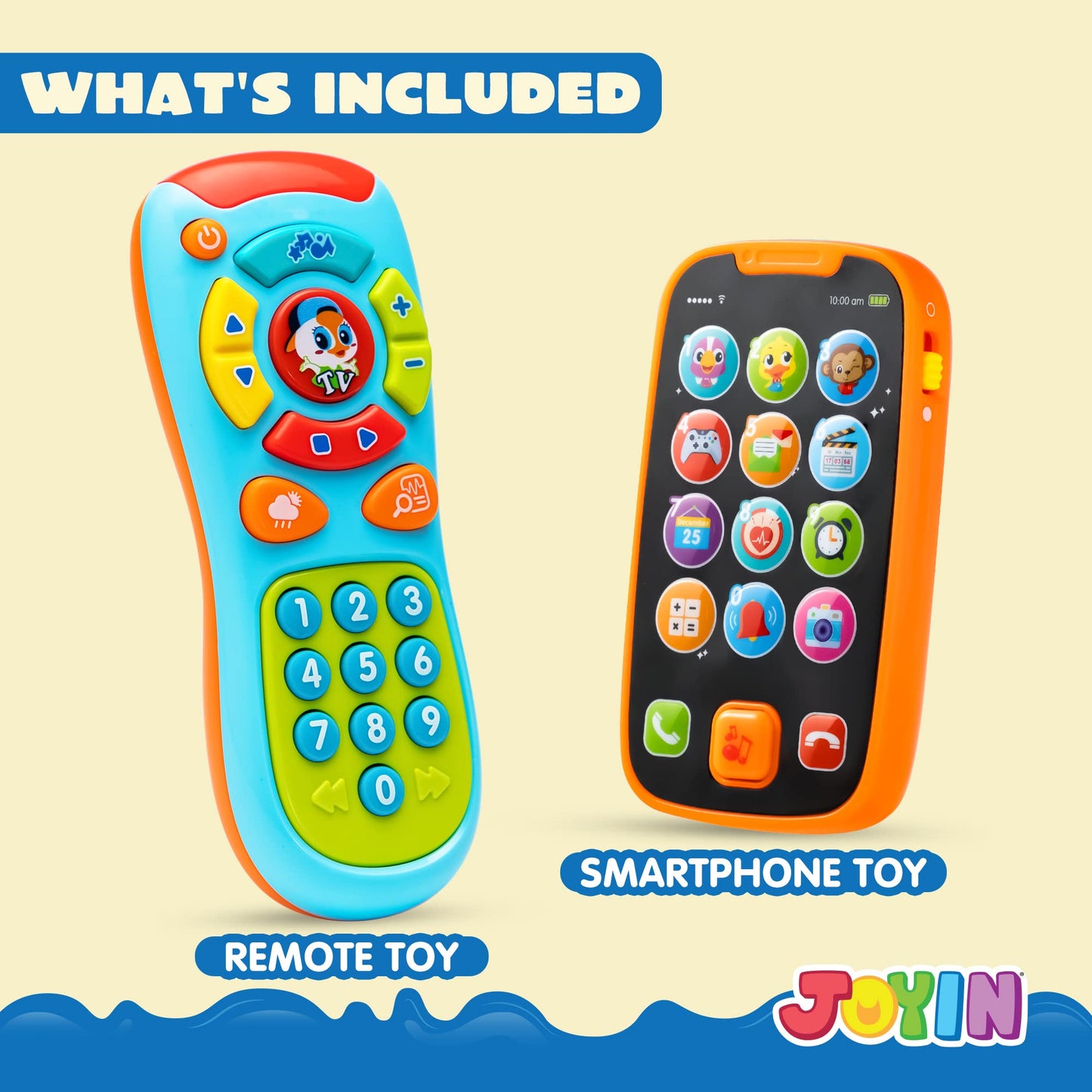 JOYIN Baby Learning Phone and Remote Toy for Toddler, Fun Smartphone Toys with Music for Infants, Boys or Girls, Holiday Stocking Stuffers, Kids Birthday Gift, Gifts for Christmas