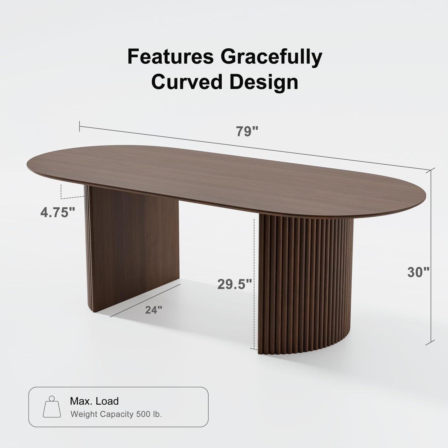 Casaphoria 79" Oval Dining Table with Fluted Pedestal Base, Mid-Century Modern Wood Kitchen Table for 6-8 Persons, Large Executive Desk for Home Office, Solid Walnut Finish