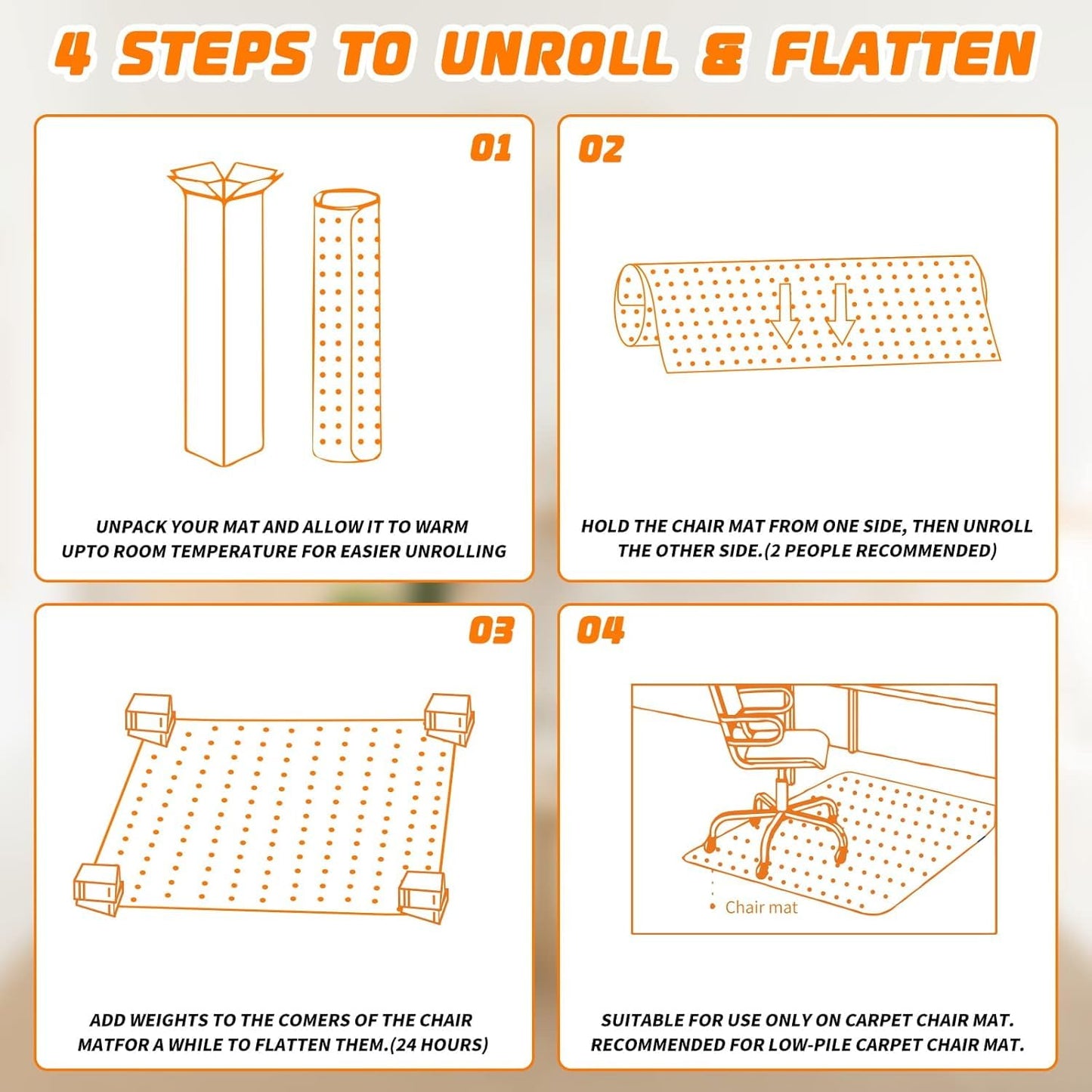 Office Chair Mat for Carpeted Floors, Desk Mats 48"X30" for Rolling Desk on Low Pile Carpets, Small Computer Gaming Plastic Floor Mats for Office Chair on Carpet, Easy Glide Without Curling