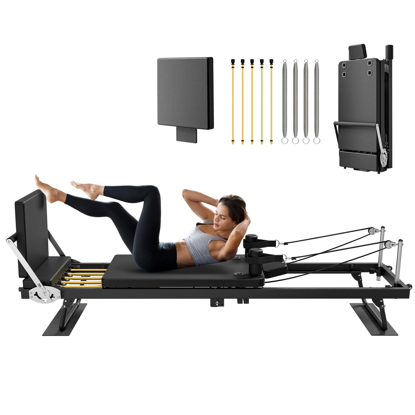 MU Pilates Reformer, Foldable Reformer Pilates Machine with Dual Resistance for Home Use and Gym Workout, Suitable for Advanced and Beginners Users (91.5" with Jump Board)