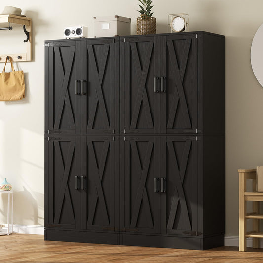 Unikito 71" Tall Kitchen Pantry Cabinet with Farmhouse Barn Doors and Storage Drawer, 4 Adjustable Shelves, Freestanding Cupboard for Kitchen, Dining Room, Living Room, Utility Room, Black 2 Pack