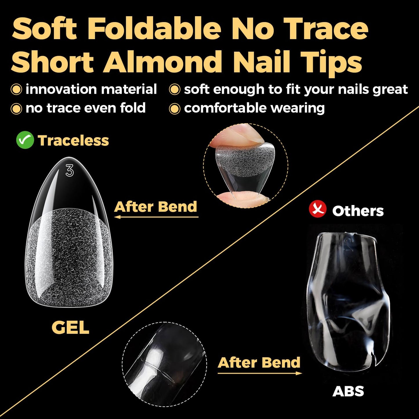 UNA GELLA Short Almond Gel Nail Tips, 600 Pcs Pre-Filed Short Nail Tips Almond Shape Half Matte Press On Nails 12 Sizes Full Cover Clear Fake Nails for Extension Home DIY Salon with Box