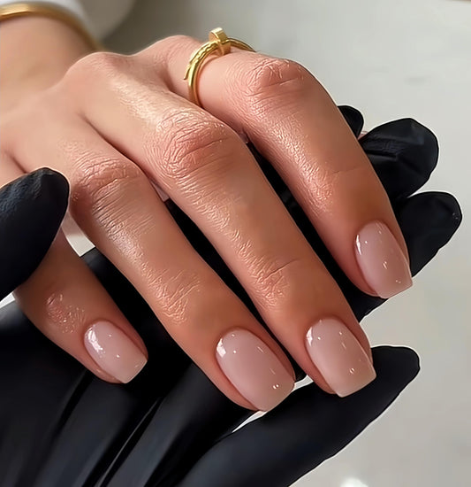 KQueenest Nude Pink Press on Nails Short Square, Soft Gel Fake Nails Short Natural Glue on Nails Solid Color Stick on Nails Press on for Women Daily Office Manicure