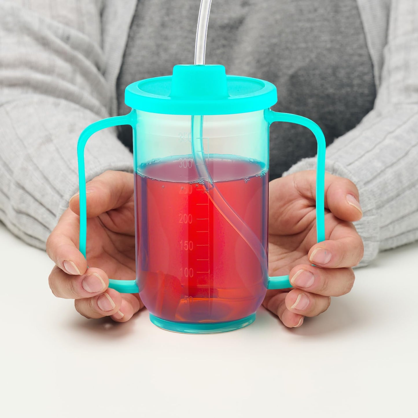 Sliner 1 Pcs Adult Sippy Cups With Long Straw For Elderly, 12 Oz Adaptive Spill Proof Cups With 2 Handles And Straw Lid For Adults Liquid Feeding Disabled Hospital Patients Convalescent